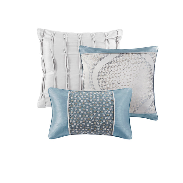 JLA Home Madison Park - 6 Jacquard Comforter Set with Elegant Ogee & Stripe Design, Hypoallergenic Plush Fill, Durable Care 92 L x 104 W x 1.5H MP10-8436