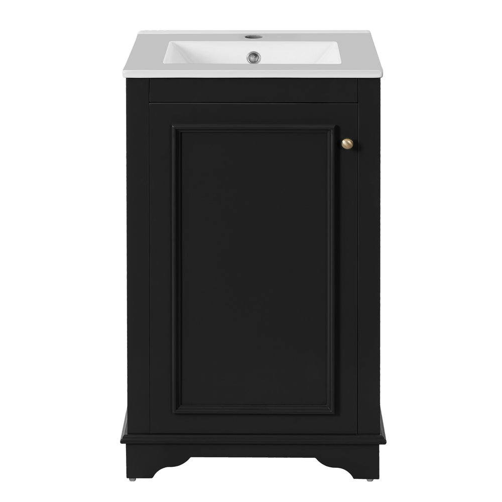English Elm 20-inch Bathroom Vanity with Ceramic Sink, Modern Freestanding Single Vanity with Soft-Close Doors and Adjustable Shelf for Ample Organized Storage Black N710P317678B
