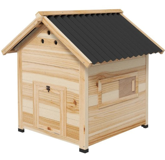 English Elm Pet Duck Coop Solid Fir Wood Backyard House with Openable Roof and Ventilation T3971P433204