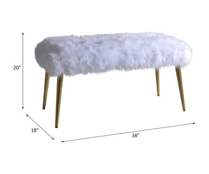 English Elm Bagley Plush Faux Fur Bench with Sleek Metallic Tapered Legs, 300lb Capacity, Modern Accent Seat White 45 L x 19 W x 7 H B2726P278574