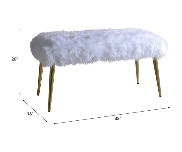 English Elm Bagley Plush Faux Fur Bench with Sleek Metallic Tapered Legs, 300lb Capacity, Modern Accent Seat White 45 L x 19 W x 7 H B2726P278574