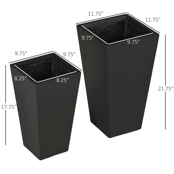 English Elm Durable Stackable Magnesium Oxide Planters 2 Pack Matte Stone Finish Outdoor Patio Set Black T3971P423411