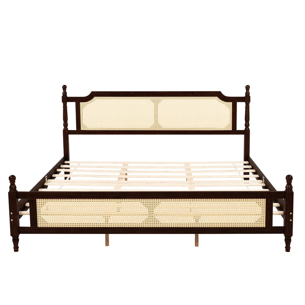 English Elm King Pine Rattan Bed Espresso with Enhanced Center Platform, Timeless Pine Wood Design, 500lb Capacity W504P266749