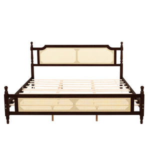 English Elm King Pine Rattan Bed Espresso with Enhanced Center Platform, Timeless Pine Wood Design, 500lb Capacity W504P266749