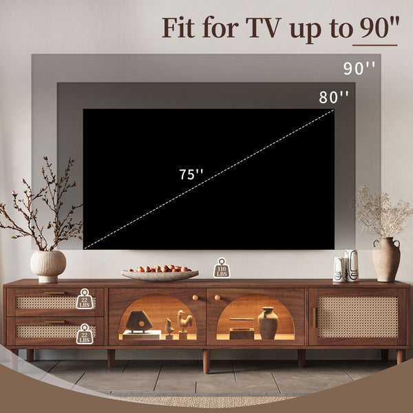 English Elm Rattan Door Media Console with Pine Legs Modern Farmhouse Tv Stand for Large Living Rooms N710P365042P
