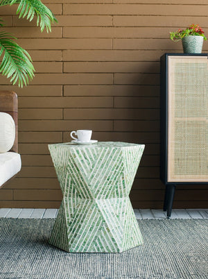 English Elm 19x19x20" Iridescent Capiz Shell Pedestal Stool Sculptural Bohemian Accent Table W2078P487549