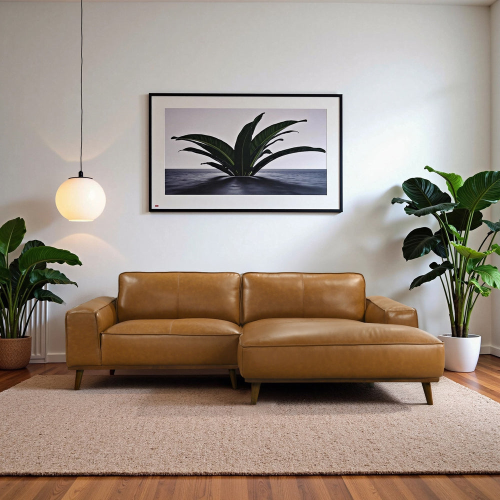 English Elm Kerrville Top Grain Leather Sectional Sofa with Chaise Mid-century Walnut Leg Design B183S00215