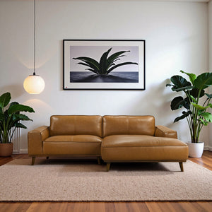 English Elm Kerrville Top Grain Leather Sectional Sofa with Chaise Mid-century Walnut Leg Design B183S00215