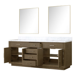 English Elm Grey Oak Double Bath Vanity Set With Carrara Marble Top & Two 36-Inch Mirrors For Elegant Bathrooms B2731S01549