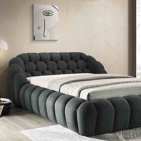 English Elm Modern Tufted Queen Platform Bed Upholstered Chenille Frame for Contemporary Bedroom B2741S00826