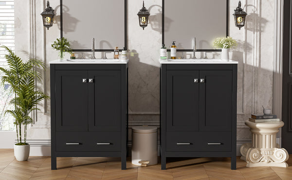 English Elm 48-Inch Modern Bathroom Vanity with Dual Ceramic Sinks, Ample Soft-Close Storage and Stylish Design Black N729P000009B