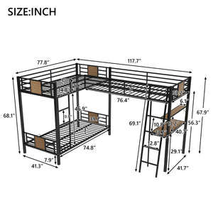 English Elm L-Shaped Twin Over Twin Bunk Bed with Loft Desk & Shelves, Brown Metal+MDF, Sturdy Sleep Solution GX001110AAD