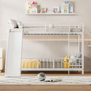 English Elm Twin Twin over Twin metal bunk bed with slide, guardrails and convertible loft design for safety and playfulness White SF000169AAK
