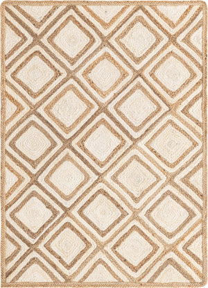 Unique Loom Braided Jute Bengal Hand Braided Geometric Rug Natural, Ivory 4' 1" x 6' 1"