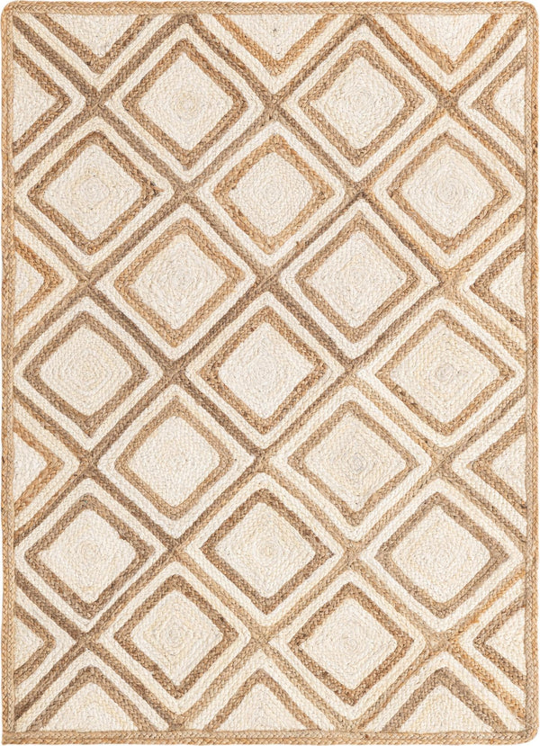 Unique Loom Braided Jute Bengal Hand Braided Geometric Rug Natural, Ivory 4' 1" x 6' 1"