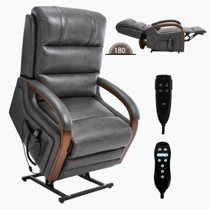 English Elm Power Lift Recliner with Dual Motor Heat Massage Leatheraire and Solid Wood Arms W1803S00081