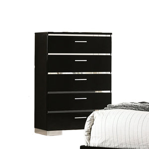 English Elm Black Sleek Chest with Gold Accents and Acrylic Trim, Dust‑Proof Drawers, Metal Bracket Legs, Modern Appeal Black 39 L x 22 W x 57 H B2741P371023