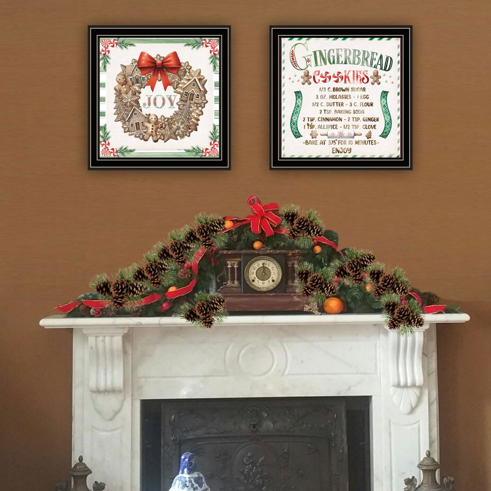 English Elm Trendy Decor 4u Gingerbread Wreath 2 Piece Framed Art Set Handcrafted Wood Wall Prints B067P256628