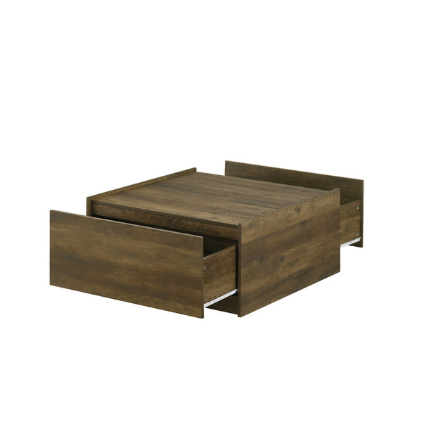 English Elm 31.5"w Square Oak Coffee Table with Dual Handleless Drawers for Modern Living Rooms B016P416190