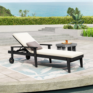 English Elm Jason Outdoor Acacia Wood Chaise Lounge with Adjustable Recline and Slat Design Black White N769P363844B