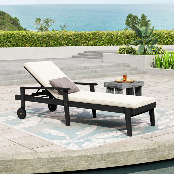 English Elm Jason Outdoor Acacia Wood Chaise Lounge with Adjustable Recline and Slat Design Black White N769P363844B