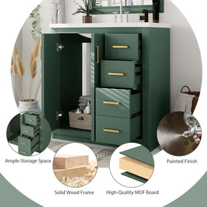 English Elm 30'' Bathroom Vanity - Retro Style With Ceramic Sink, Soft-Closing Doors & Ample Storage Space N710P191947F
