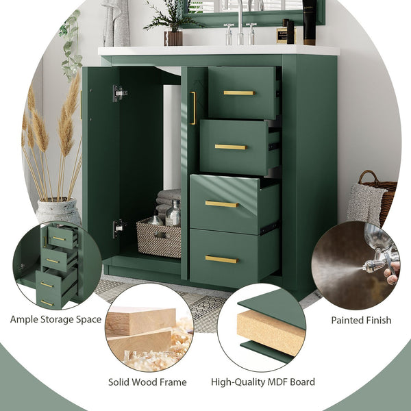 English Elm 30'' Bathroom Vanity - Retro Style With Ceramic Sink, Soft-Closing Doors & Ample Storage Space N710P191947F