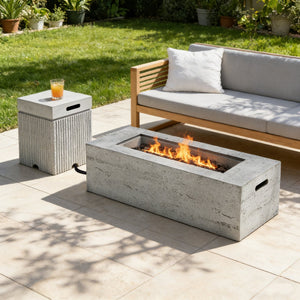 English Elm U_style Mgo Propane Fire Pit Set with Tank Cover Table for Patio and Backyard Beige,Light Gray WY000503AAE