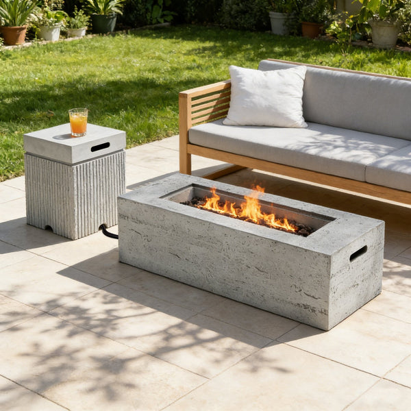 English Elm U_style Mgo Propane Fire Pit Set with Tank Cover Table for Patio and Backyard Beige,Light Gray WY000503AAE