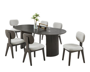 English Elm Venezia Oval Gray Oak Veneer Dining Set Seats Six with Fluted Pedestal Base B2749S00328