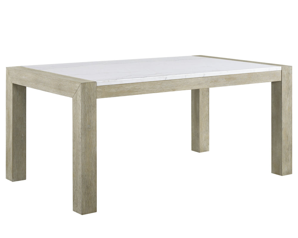 English Elm 1pc White Genuine Marble Dining Table 66"x38" Modern Rectangular Glossy Top Solid Wood Base Elegant B011S00995