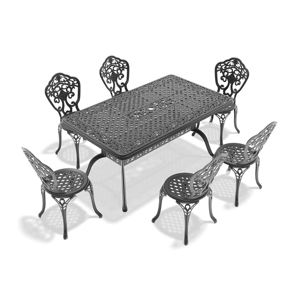 English Elm 7-Piece All-Weather Cast Aluminum Dining Set With Black Frame - Stylish, Durable & Easy To Maintain! W1710S00238