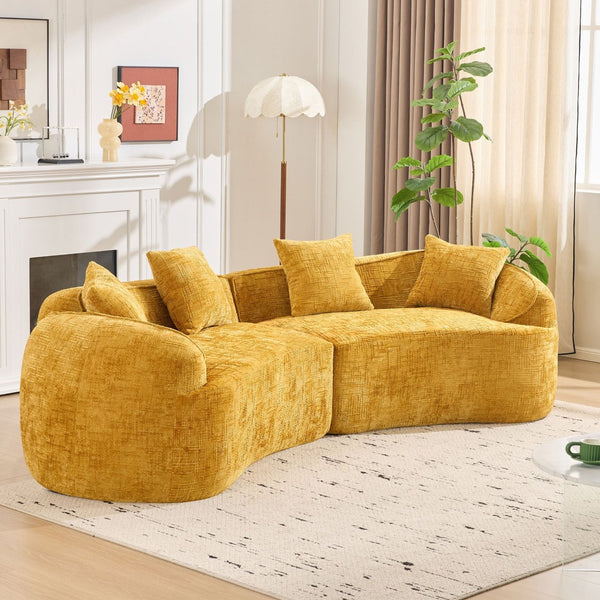English Elm Yellow Curved Compressed Sofa - Nordic Design, Soft Upholstery, Versatile Comfort For Any Space W3612S00011-GIGA
