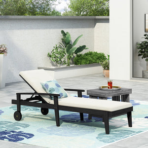 English Elm Jason Outdoor Acacia Wood Chaise Lounge with Adjustable Recline and Slat Design Black White N769P363844B