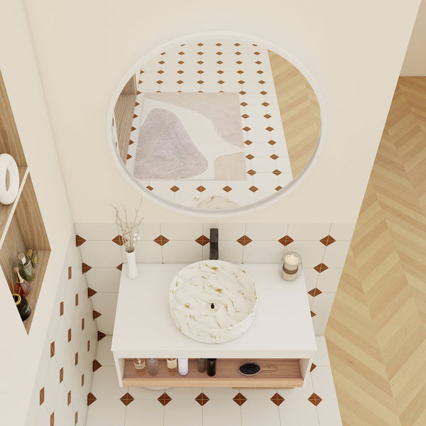 English Elm 36" Floating Bathroom Vanity Light Oak Modular Cabinet with Gel Coat Integrated Sink Gold+White,White + Light Oak W3450S00063