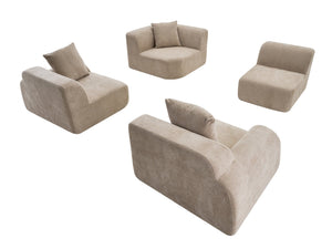 English Elm Oversized Velvet Cloud Sectional with Memory Foam Cushioning and L-shape Chaise Lounge Beige W3728S00013