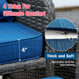 English Elm 5 Piece Wicker Patio Set with Ottomans & Coffee Table Gray PE Rattan Outdoor Conversation Set, Space-Saving Comfort W813P287323