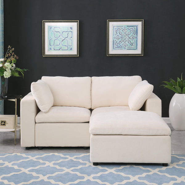 English Elm 68.5" Modular Loveseat Sofa & Ottoman - Cozy Beige Chenille Sectional For Small Spaces & Apartments W1123S00037