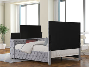 English Elm Encore Modern Tufted King Bed In Gray Upholstery With Hidden Storage And Elegant Padded Headboard B009S01653