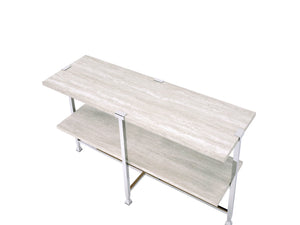 English Elm Brecon Modern Round End Table with Paper Veneer Wood Top and Metal X-Frame Support, 100lb Capacity Chrome,White Oak 52.75 L x 20.5 W x 5.75 H B2726P375340