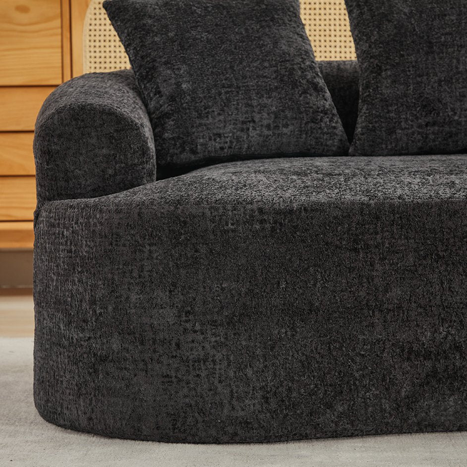 English Elm Curved Chenille Loveseat with Memory Foam Seating and Three Pillows for Compact Spaces Black W1752P361565