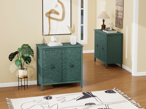 English Elm Geometric Diamond Embossed Sideboard Cabinet Matte Vintage Mdf Entryway Storage Green W688P364740
