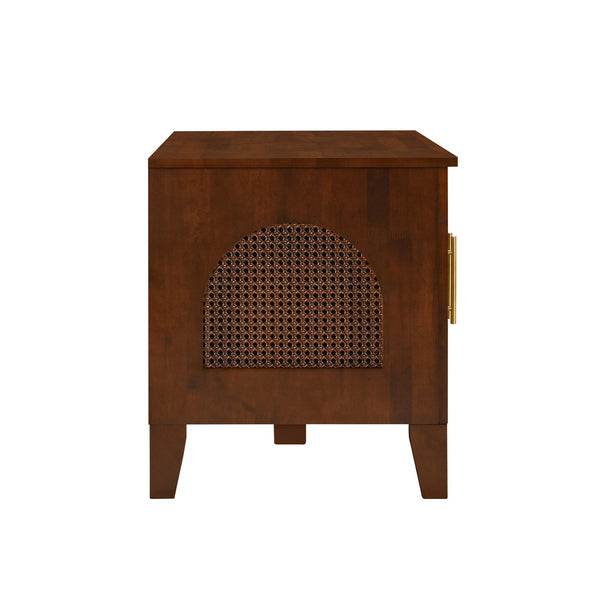 English Elm Lars Rubberwood Rattan Dog Crate Cabinet Stylish Pet Kennel for Living Room Walnut N775P397560W