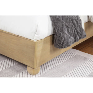 English Elm Queen Fluted Wood Platform Bed with Round Feet, Light Oak Finish—Modern Minimalist, Sculptural Warmth B011S01966