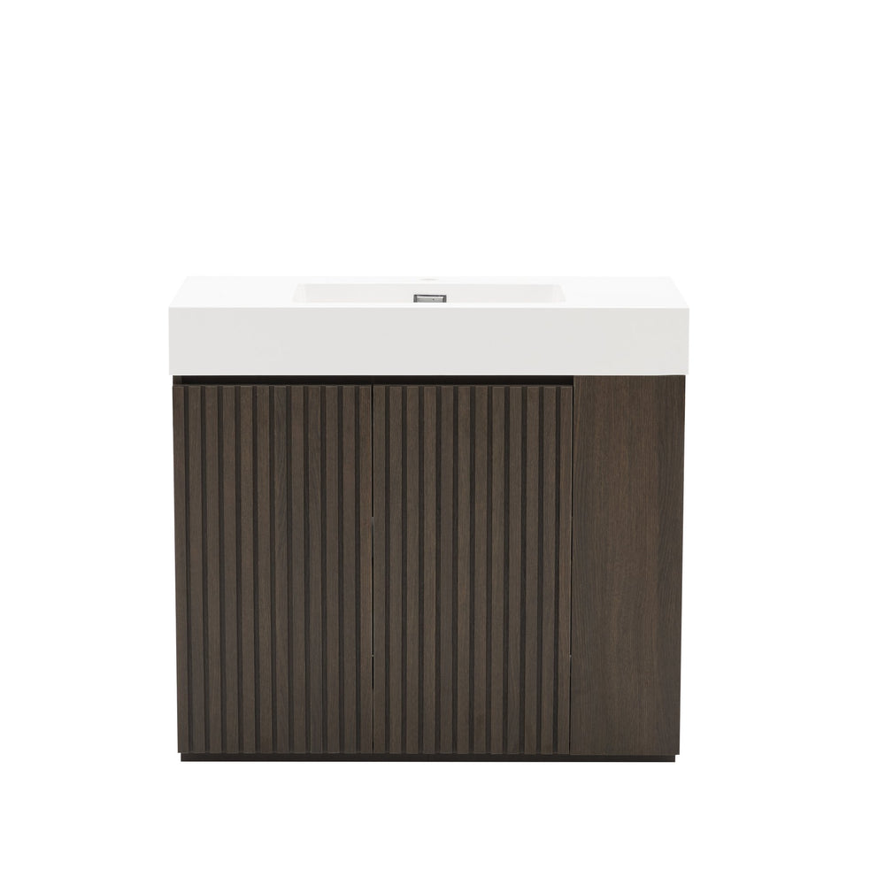 English Elm Galan Freestanding Bathroom Vanity Quartz Basin Fluted Wood Cabinet Modern Bath Oak,Smoke W1865S00219