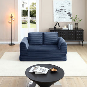 English Elm 2-in-1 Corduroy Futon Sofa Sleeper Modular Floor Couch for Studio and Guest Living Spaces Blue W1117S00375