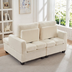 English Elm Fluffy Corduroy Convertible Loveseat Modular Lounge Chair for Bedroom or Apartment White W3705S00016