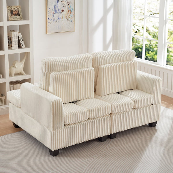 English Elm Fluffy Corduroy Convertible Loveseat Modular Lounge Chair for Bedroom or Apartment White W3705S00016
