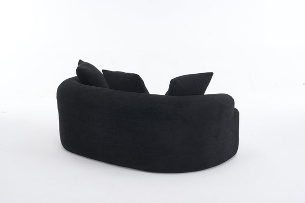 English Elm LY-025S Black Curved Loveseat — Chenille Velvet, 30D Foam & Spring Comfort, No Assembly, 65" Compact Sofa with 3 Pillows W2231P329643