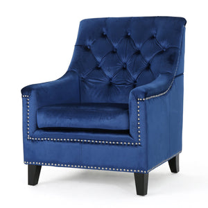 English Elm Christopher Knight Home® - Velvet Tufted Club Chair Jaclyn in Navy Blue — Luxe Tufting, Stud Trim, Plush Seat for Cozy Reading N758P278053B